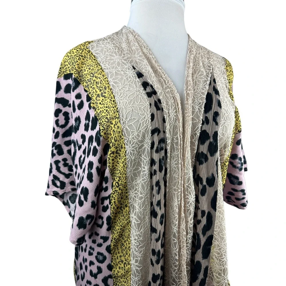 Gigio Boho Animal Print Lagenlook Kimono Cardigan Mesh Duster Plus Size 1XL 1X - Picture 7 of 16